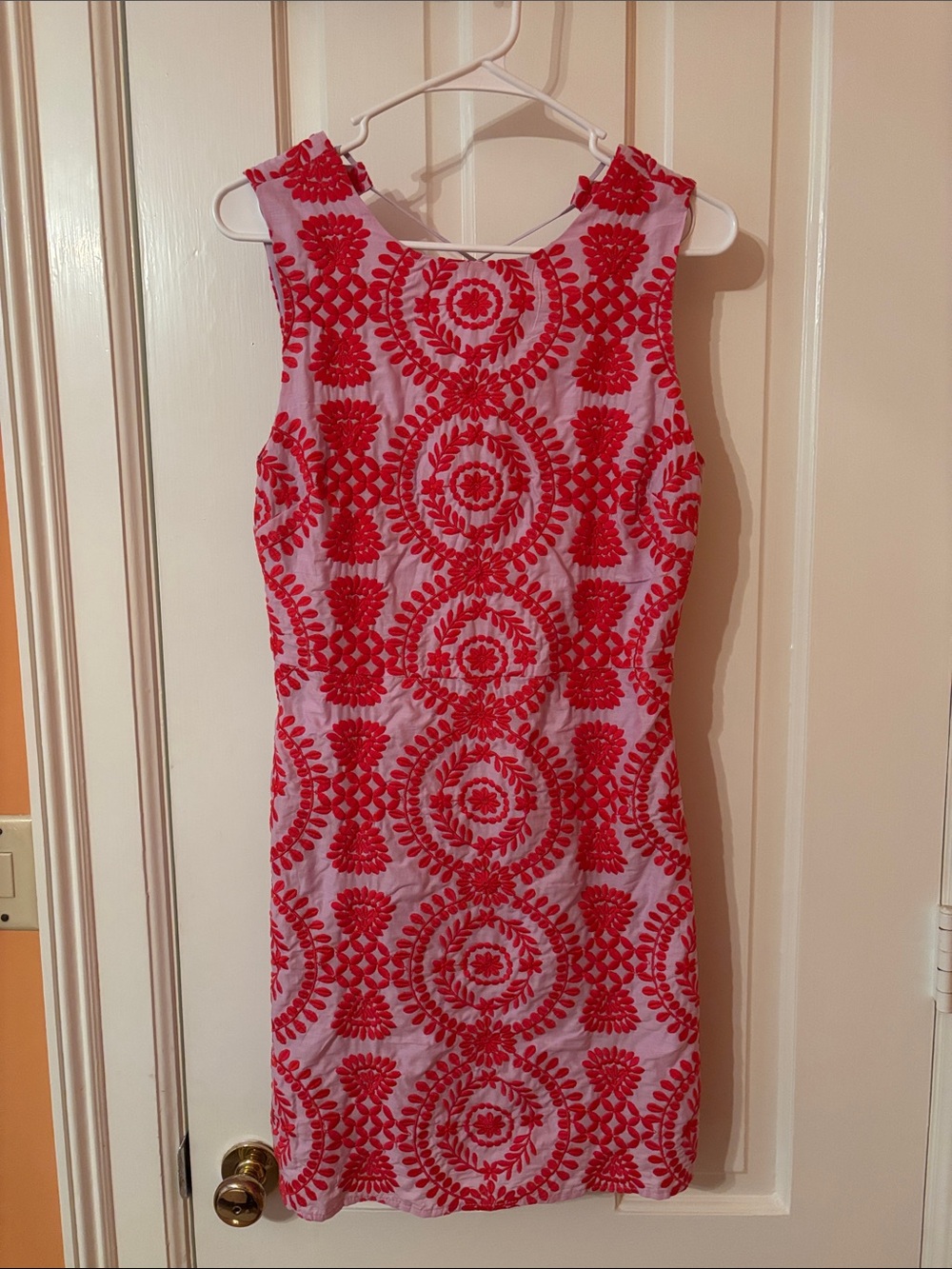 Adelyn Rae Pink Dress with Red Circular Embroidery
